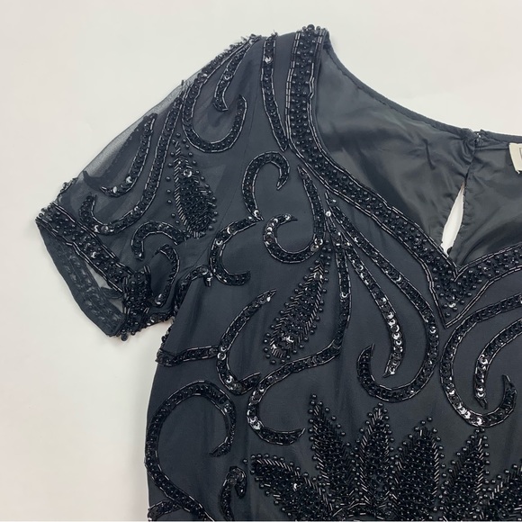 Vintage A.J. Bari Black Silk Beaded Bodysuit Top Sz 8 - Picture 2 of 9